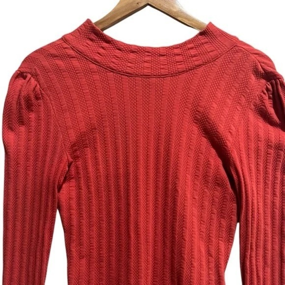 Free People Red Open Back Scarf Tie Long Sleeve Top S Mock Neck Boho Festival - Picture 9 of 11